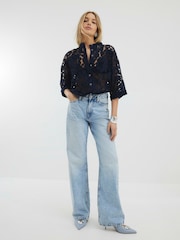 River Island Blue Collar Lace Shirt - Image 2 of 4