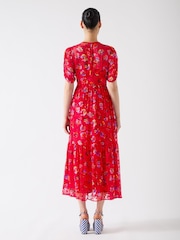 LK Bennett Red Tilly Aurora Silk Blend Ikat Floral Print Dress With Devorè© - Image 2 of 3