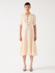 LK Bennett Cream Sophie Birch Viscose Blend 30'S Polka Dot Print Collared Dress - Image 1 of 4