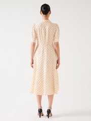 LK Bennett Cream Sophie Birch Viscose Blend 30'S Polka Dot Print Collared Dress - Image 2 of 4