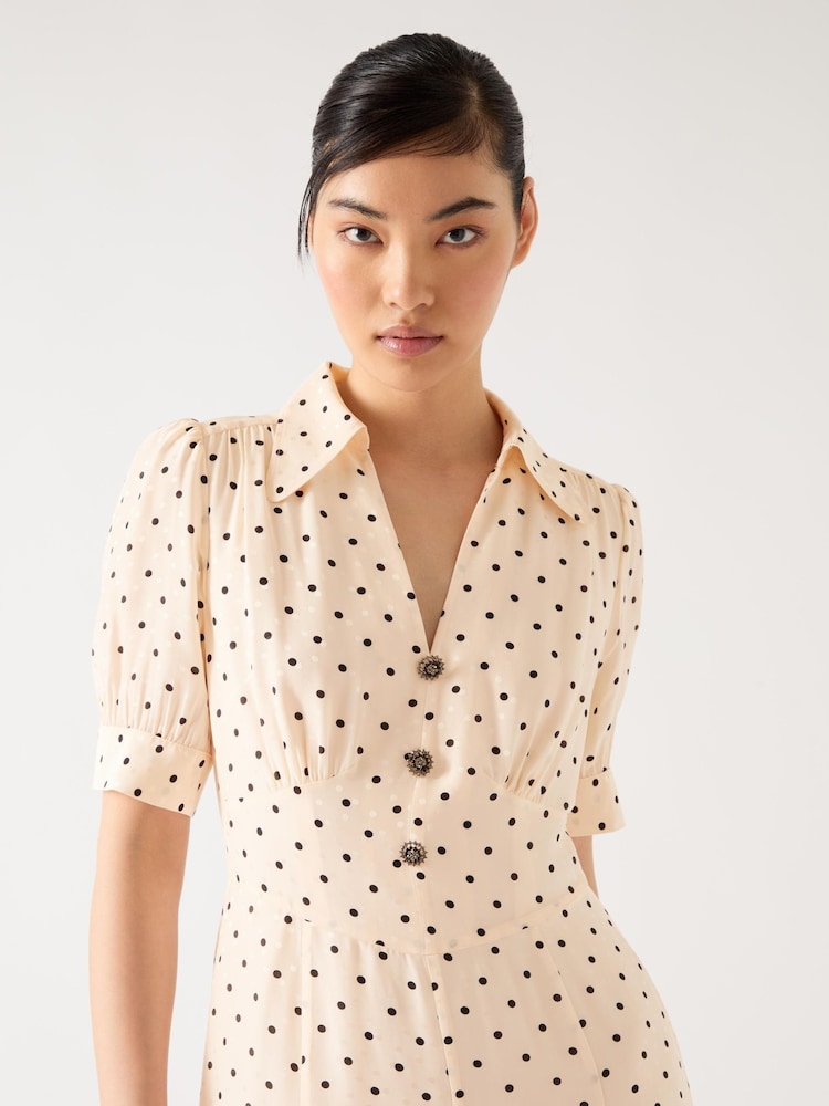 LK Bennett Sophie Birch Viscose Blend 30'S Polka Dot Print Collared Dress - Bild 4 von 4 LK Bennett Sophie Birch Viscose Blend 30'S Polka Dot Print Collared Dress - Bild 4 von 4