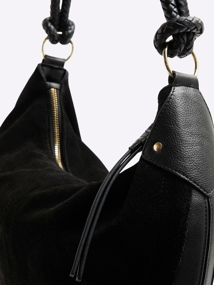 River Island Black Suede Knot Slouch Shoulder Bag - Image 4 of 6