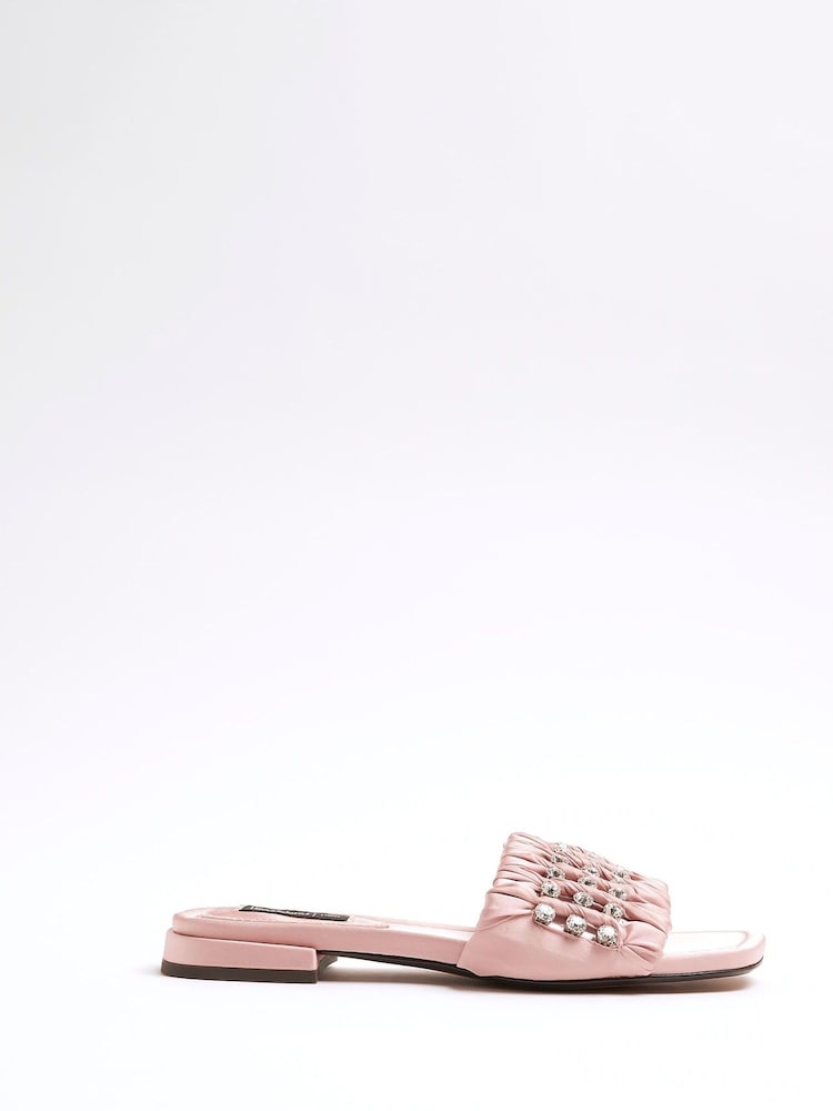 River Island Pink Embellished Ruched Sandals - Image 2 of 5