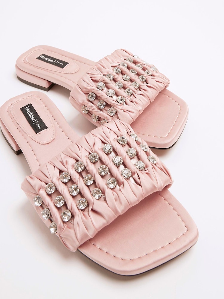 River Island Pink Embellished Ruched Sandals - Image 5 of 5