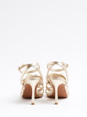 River Island Gold Floral Trim Heeled Strappy Sandals - Image 5 of 6