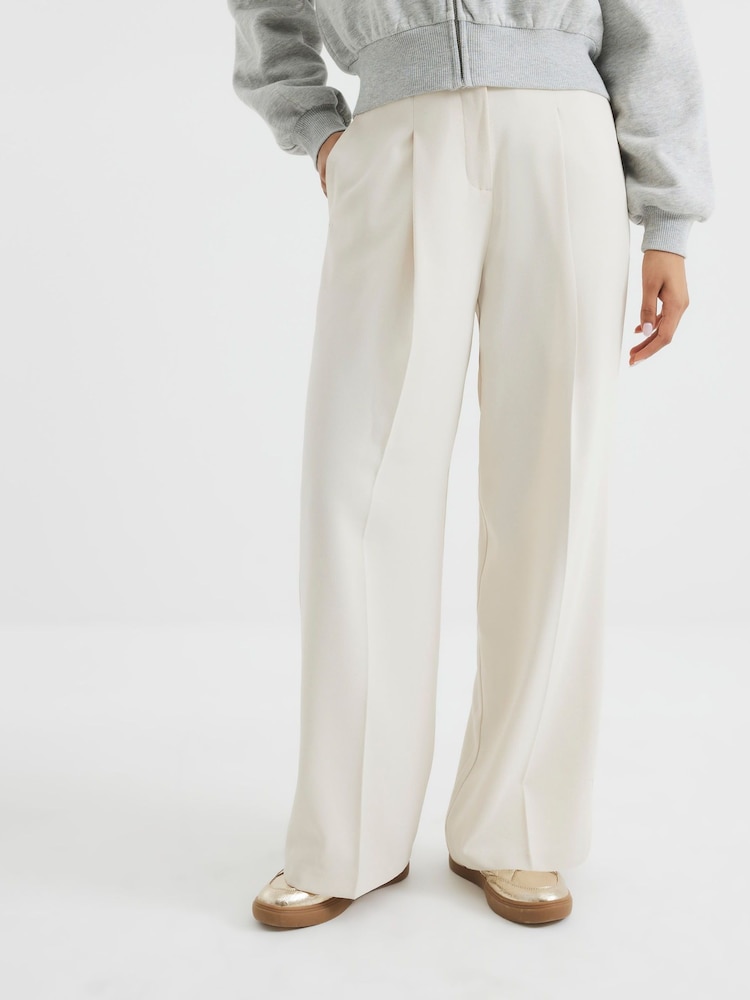 River Island Cream Petite Petite Wide Leg Trousers - Image 2 of 6