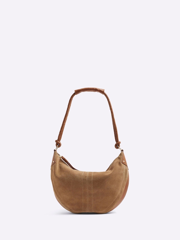 Коричневый - Замшевая сумка через плечо с декоративным узлом River Island - Image 1 of 5