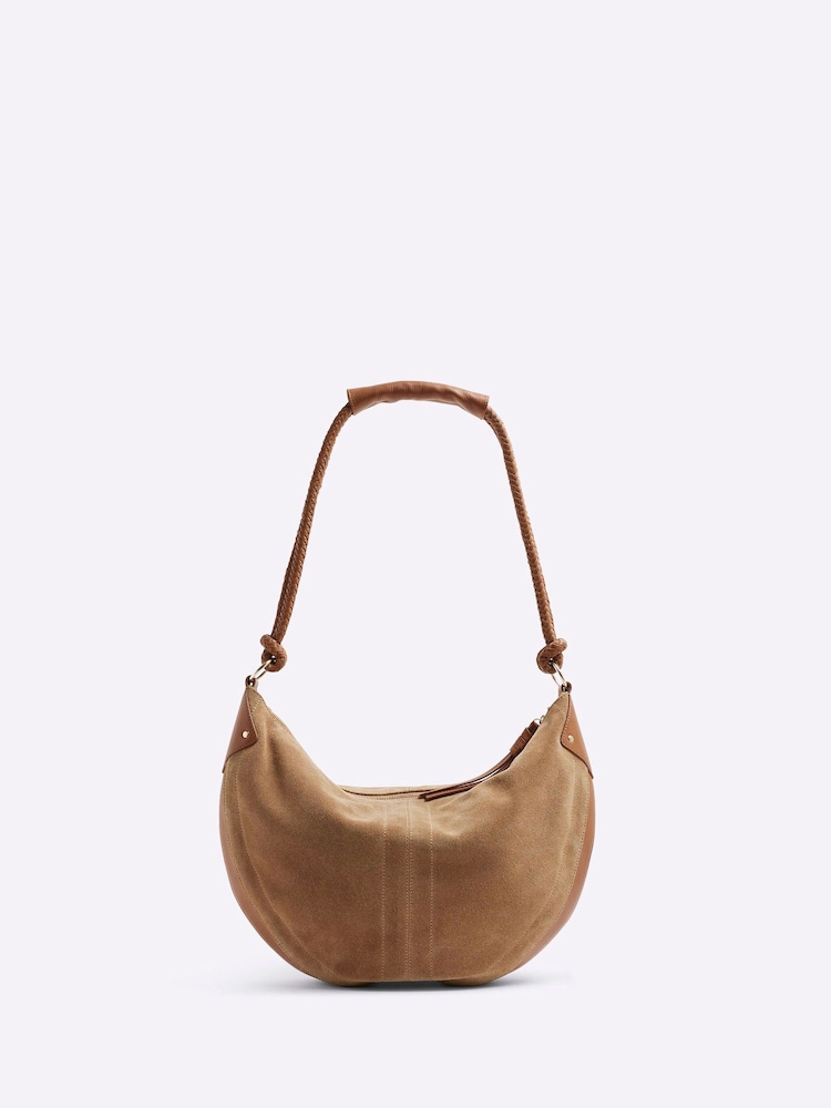 River Island Brown Suede Knot Slouch Shoulder Bag - Image 3 of 5