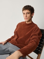 Burnt Orange Relaxed Fit Chenille Crew Neck Jumper - Image 1 of 9