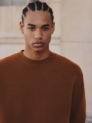 Rust Brown Relaxed Fit Cosy Crew Neck Jumper with Wool - Image 1 of 7