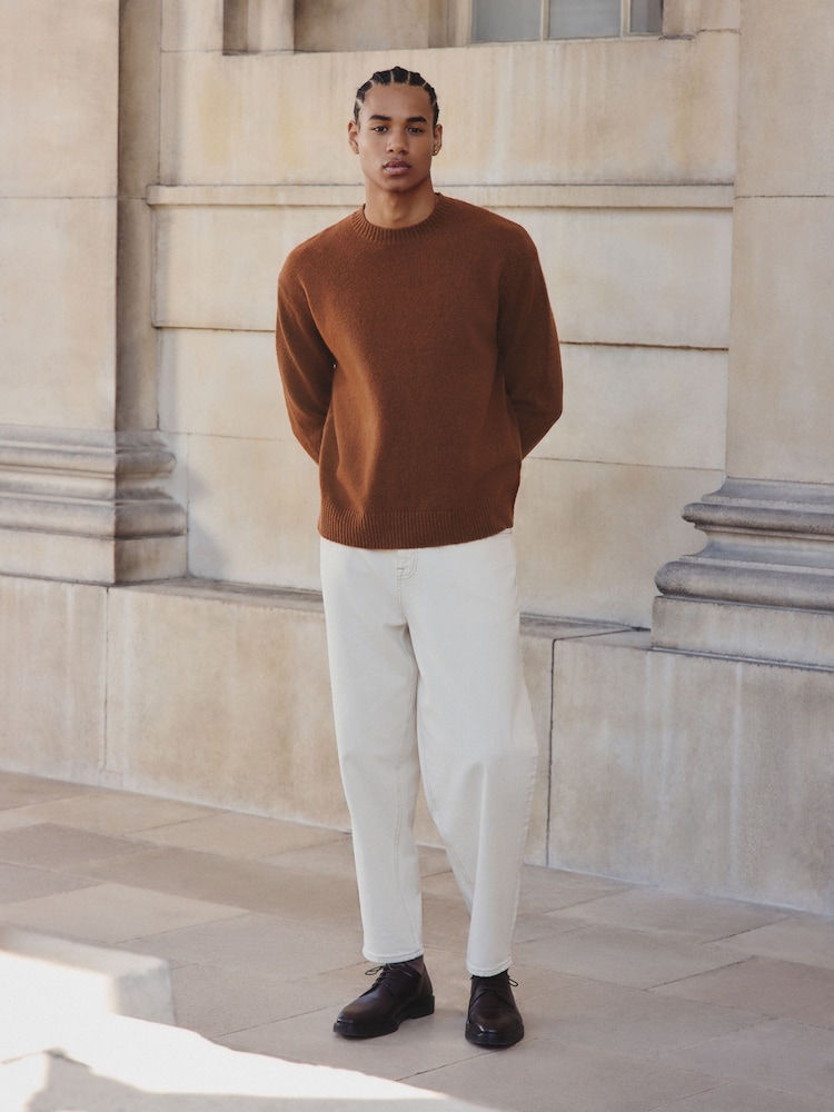 Rust Brown Relaxed Fit Cosy Crew Neck Jumper with Wool - Image 2 of 7