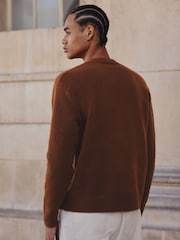 Rust Brown Relaxed Fit Cosy Crew Neck Jumper with Wool - Image 3 of 7