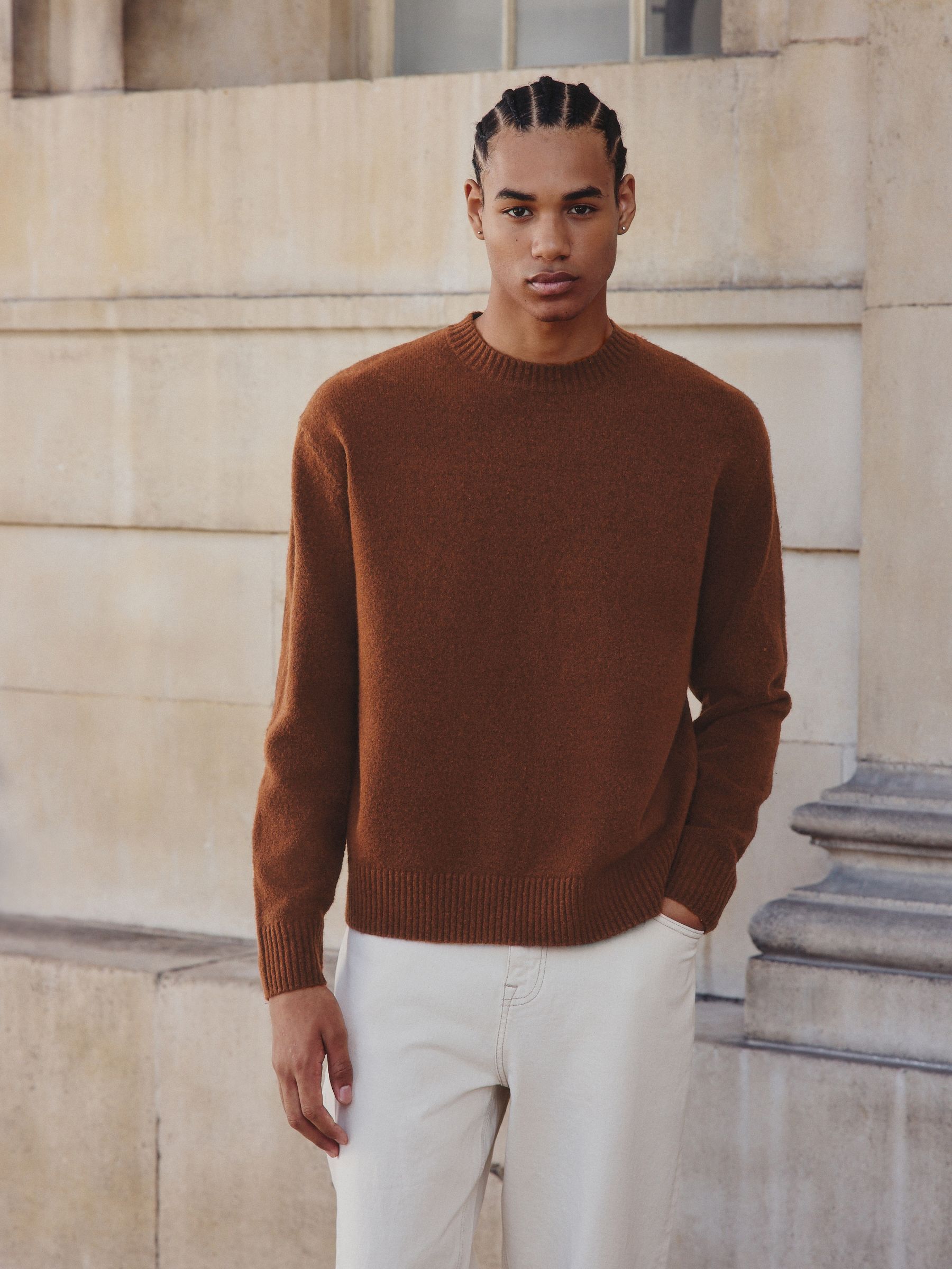 Buy Rust Brown Relaxed Fit Cosy Crew Neck Jumper with Wool from Next Japan