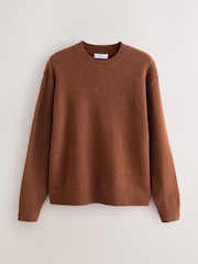 Rust Brown Relaxed Fit Cosy Crew Neck Jumper with Wool - Image 5 of 7