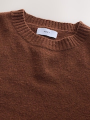 Rust Brown Relaxed Fit Cosy Crew Neck Jumper with Wool - Image 7 of 7