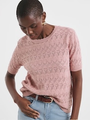 JD Williams Pink Crochet Short Sleeve Jumper - Image 1 of 4
