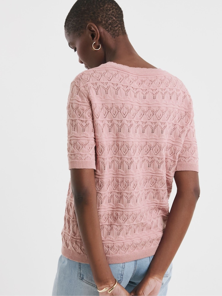 JD Williams Pink Crochet Short Sleeve Jumper - Image 2 of 4