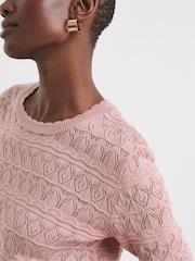 JD Williams Pink Crochet Short Sleeve Jumper - Image 3 of 4