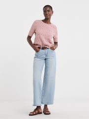 JD Williams Pink Crochet Short Sleeve Jumper - Image 4 of 4