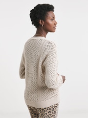 JD Williams Natural Crochet Button Down Cardigan - Image 2 of 4