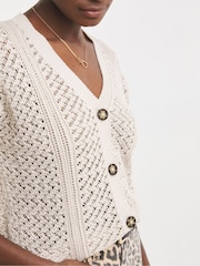 JD Williams Natural Crochet Button Down Cardigan - Image 4 of 4