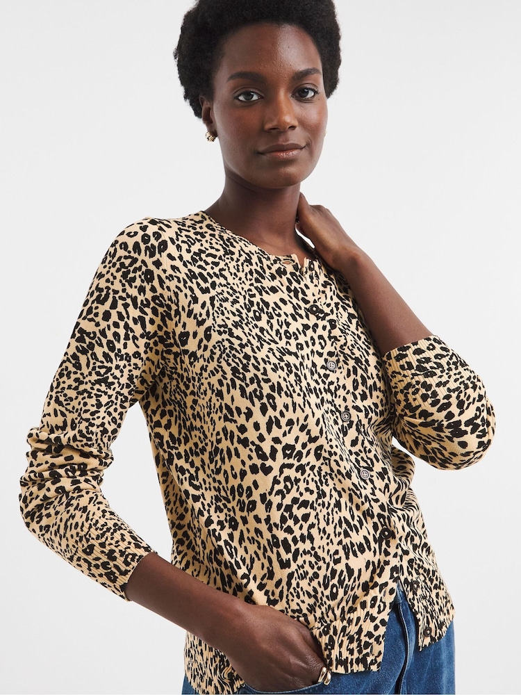 JD Williams Animal Print Crew Neck Cardigan - Image 1 of 4 JD Williams Animal Print Crew Neck Cardigan - Image 1 of 4