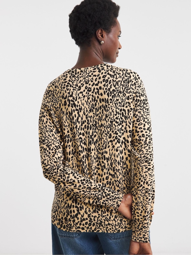 JD Williams Animal Print Crew Neck Cardigan - Image 2 of 4 JD Williams Animal Print Crew Neck Cardigan - Image 2 of 4