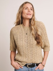 Anthology By JD Williams Natural Premium Cable Knit Half Sleeve Jumper - Image 1 of 5