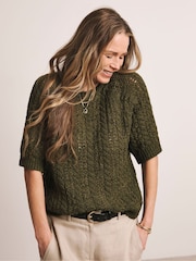 Anthology By JD Williams Green Premium Cable Knit Half Sleeve Jumper - Image 1 of 6