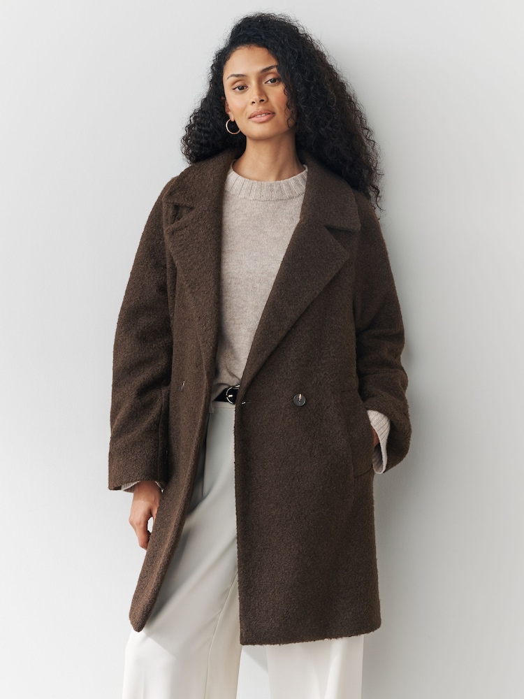 Chocolate Brown Revere Button Up Coatigan - Image 1 of 8 Chocolate Brown Revere Button Up Coatigan - Image 1 of 8