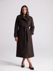 Chocolate Brown Formal Funnel Neck Coat - Image 3 of 11