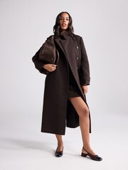 Chocolate Brown Formal Funnel Neck Coat - Image 4 of 11