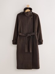 Chocolate Brown Formal Funnel Neck Coat - Image 9 of 11