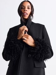 Black Coat with Faux Fur Cuffs - Image 2 of 7