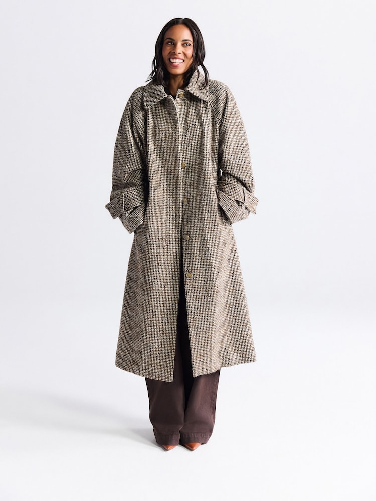 Neutral Single Breasted Long Collared Coat - Image 1 of 5
