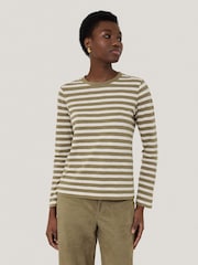 Jigsaw Green Stripe Long Sleeve 100% Cotton T-Shirt - Image 1 of 5