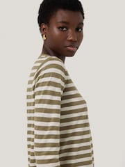 Jigsaw Green Stripe Long Sleeve 100% Cotton T-Shirt - Image 2 of 5