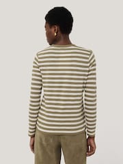 Jigsaw Green Stripe Long Sleeve 100% Cotton T-Shirt - Image 4 of 5
