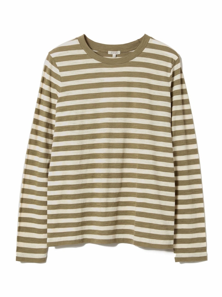 Jigsaw Green Stripe Long Sleeve 100% Cotton T-Shirt - Image 5 of 5