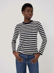 Jigsaw Blue Stripe Long Sleeve 100% Cotton T-Shirt - Image 1 of 6
