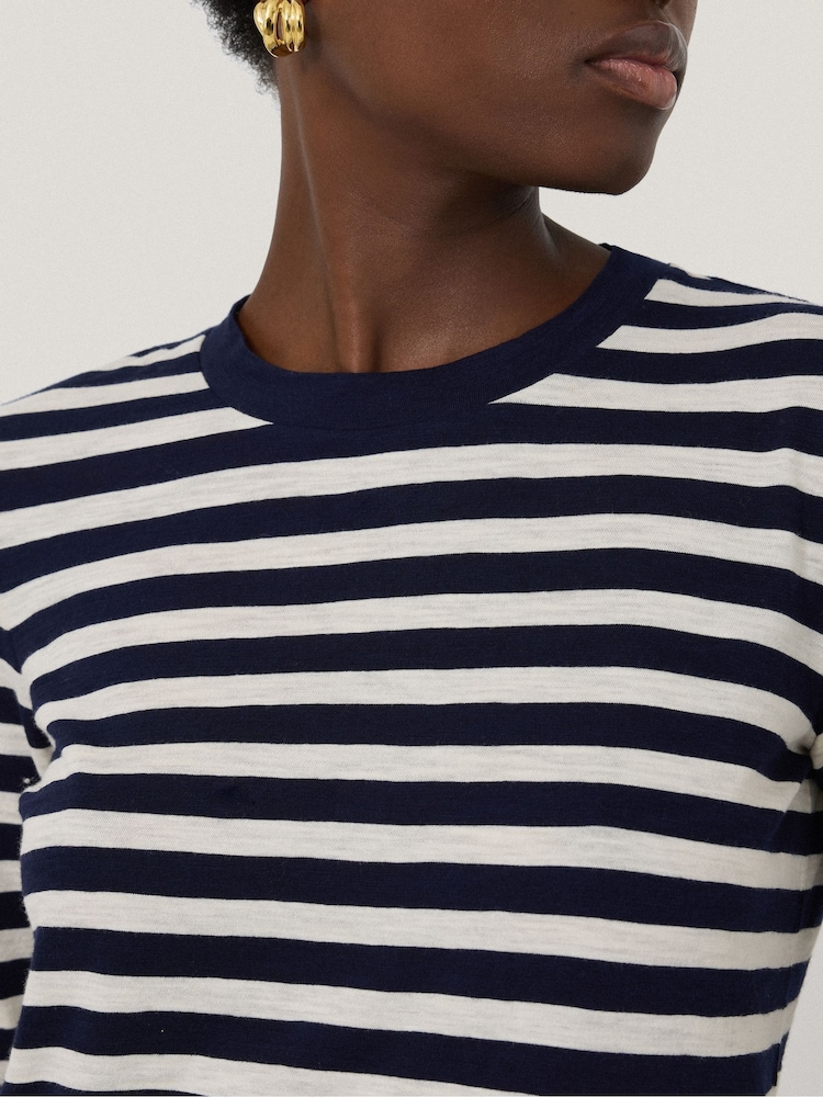Jigsaw Blue Stripe Long Sleeve 100% Cotton T-Shirt - Image 3 of 6
