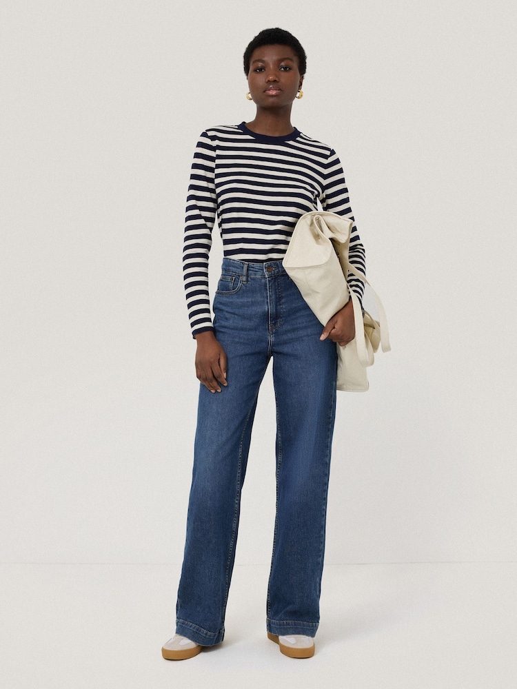 Jigsaw Blue Stripe Long Sleeve 100% Cotton T-Shirt - Image 4 of 6