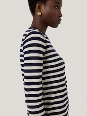Jigsaw Blue Stripe Long Sleeve 100% Cotton T-Shirt - Image 5 of 6