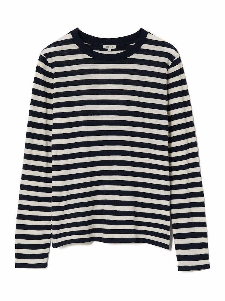 Jigsaw Blue Stripe Long Sleeve 100% Cotton T-Shirt - Image 6 of 6