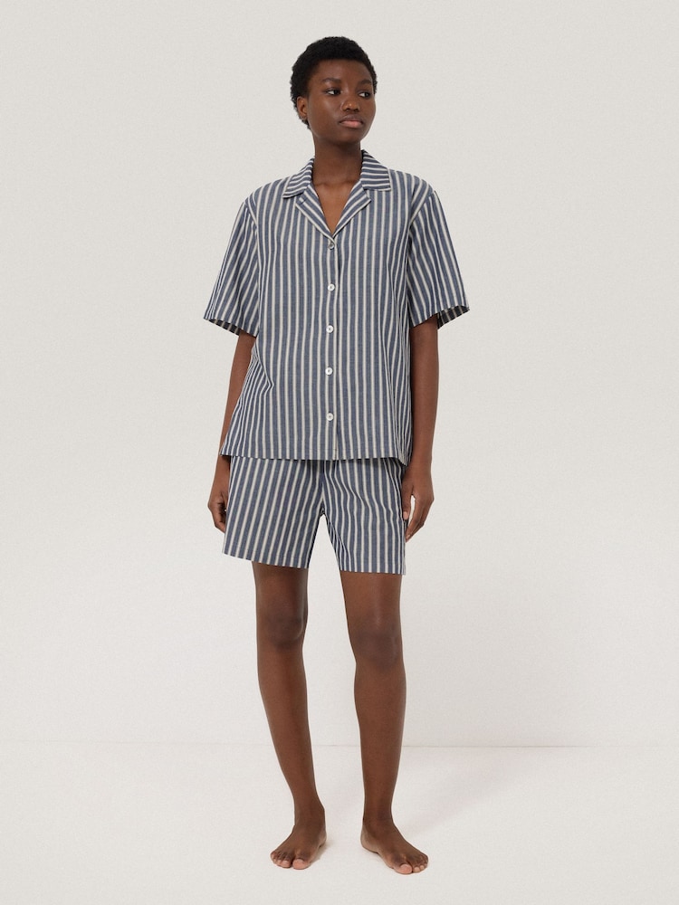 Jigsaw Blue 100% Cotton Stripe Short Pyjamas - Image 1 of 6