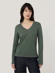 Jigsaw Green 100% Cotton Slub V-Neck T-Shirt - Image 1 of 4
