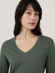 Jigsaw Green 100% Cotton Slub V-Neck T-Shirt - Image 2 of 4