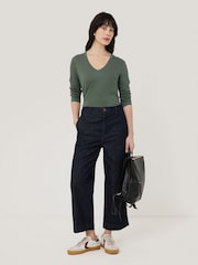 Jigsaw Green 100% Cotton Slub V-Neck T-Shirt - Image 3 of 4
