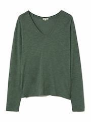 Jigsaw Green 100% Cotton Slub V-Neck T-Shirt - Image 4 of 4