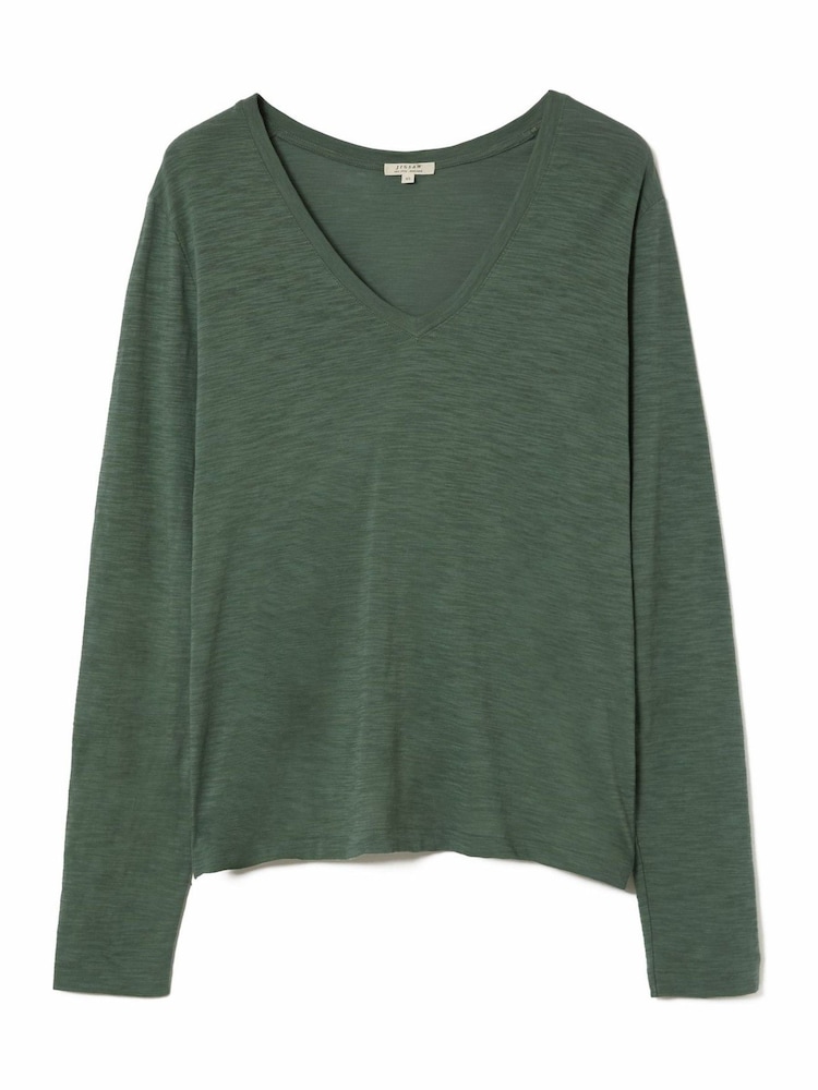 Jigsaw Green 100% Cotton Slub V-Neck T-Shirt - Image 4 of 4